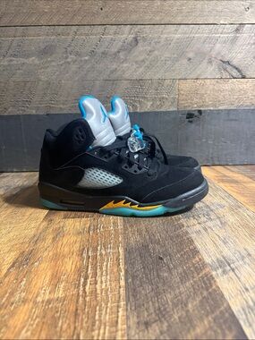 Air Jordan 5 Retro Aqua GS Black Blue Taxi Sneakers Size 7Y